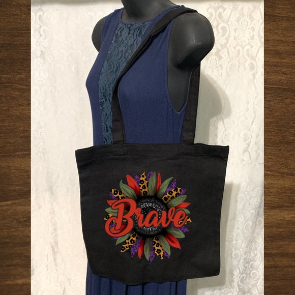 Brave Sunflower Double Strap Cotton Canvas Tote Bag - Picture 2 of 3